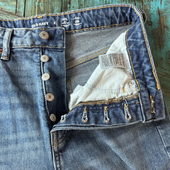 Old Navy Higher High Rise OG Straight Blue Jeans Distressed Button Fly Size 6 - Picture 7 of 13